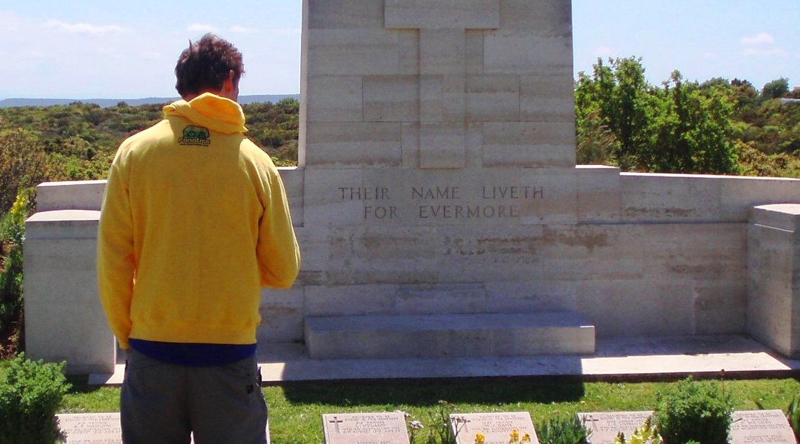 A visitor at a Gallipoli memorial