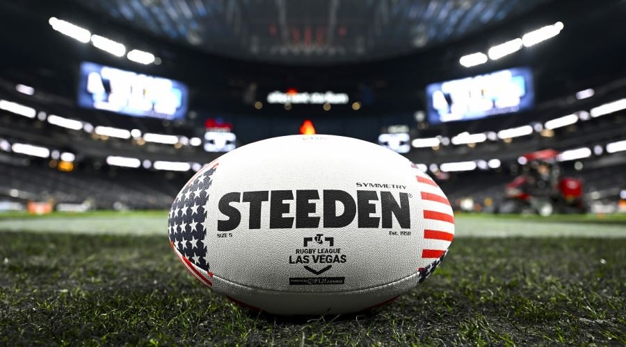 Steeden Las Vegas match ball on the field at Allegiant Stadium